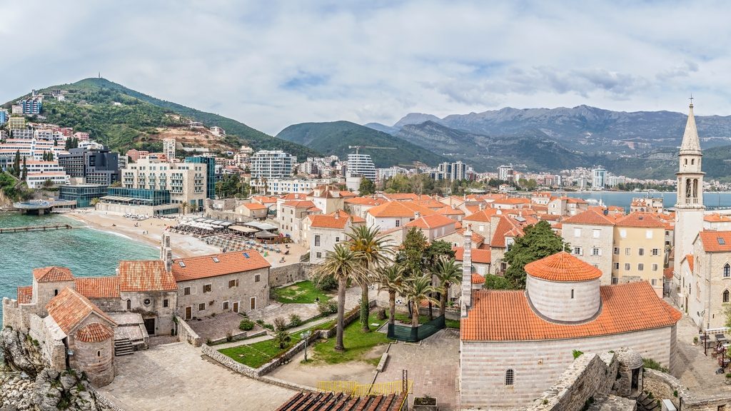 Panorama of the popular summer resort town Budva on the Adriatic coast in Montenegro